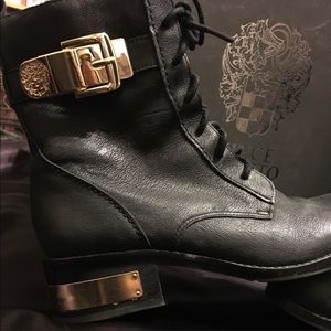 Vince Camuto Leather Combat Boots w/Gold Accents